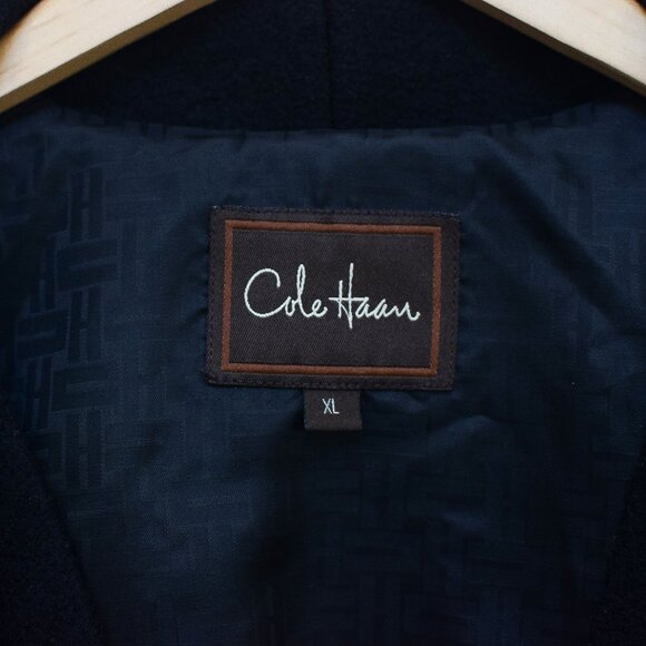 Cole Haan Black Wool Alpaca Jacket Coat Draped Waterfall Collar Size XL Neutral - Picture 8 of 9